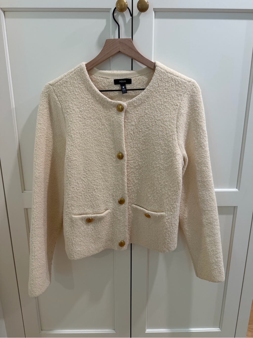 Aqua Cream Button-Front Cardigan with Gold Buttons